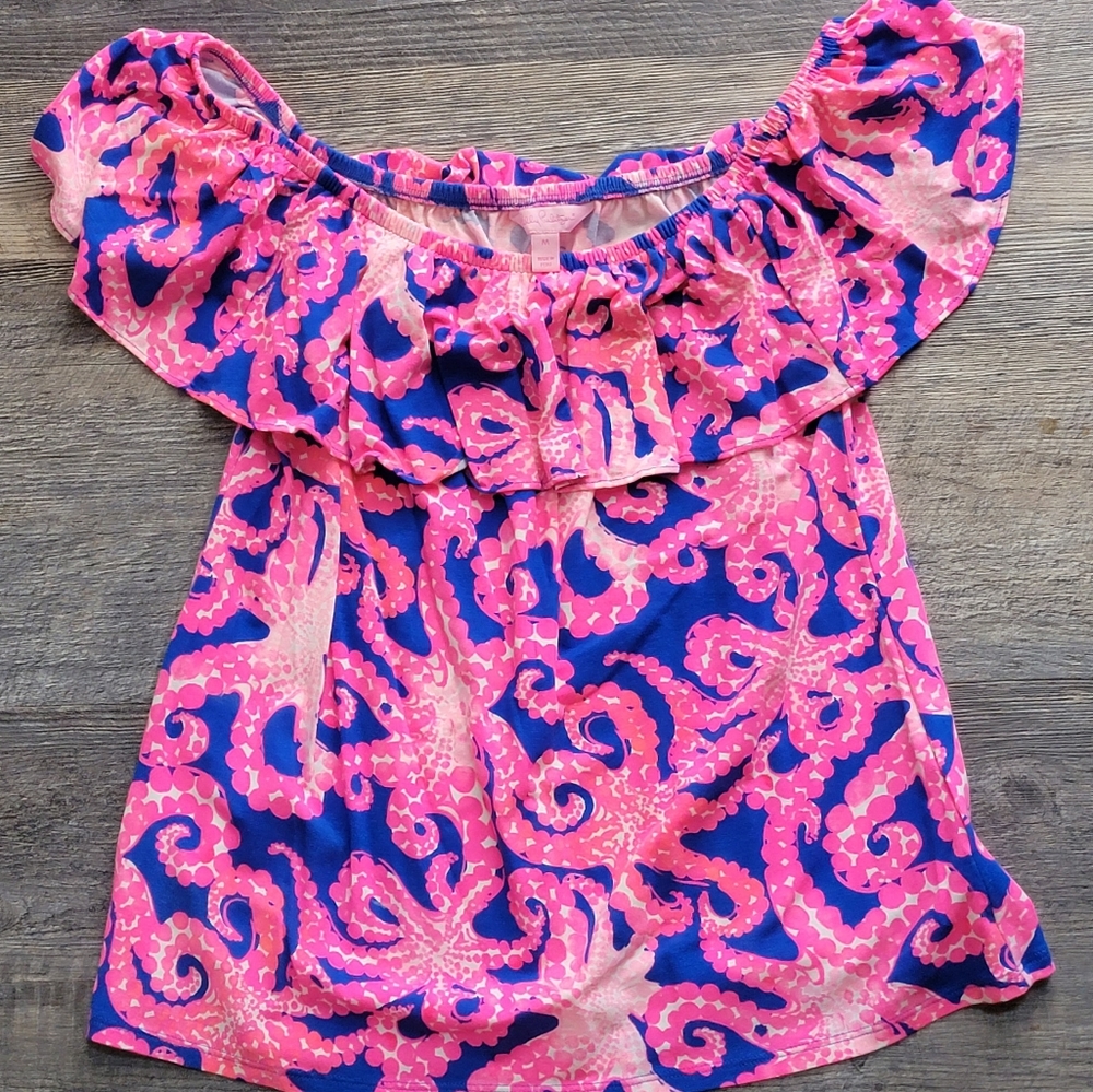 Lilly Pulitzer Off The Shoulder Octopus Shirt